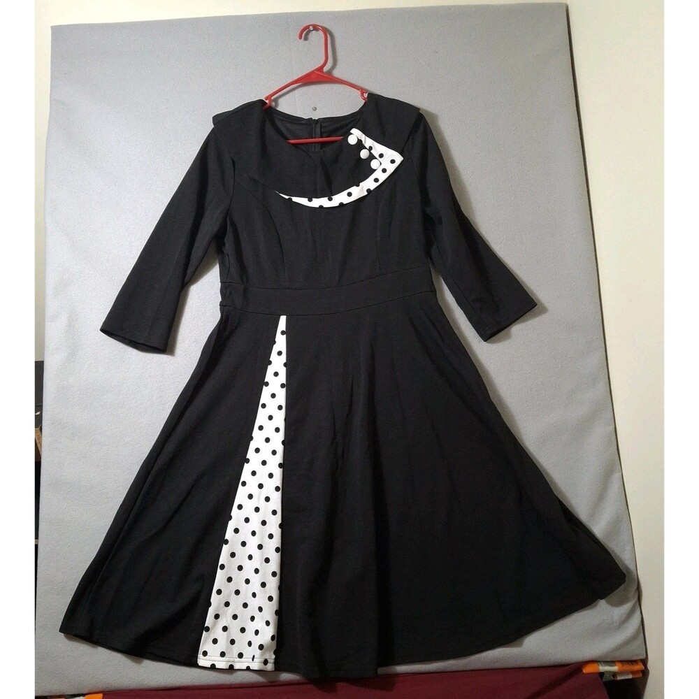 Rockabilly Skater Dress Women's Small Black Polka Dot Contrast Panel Color Block